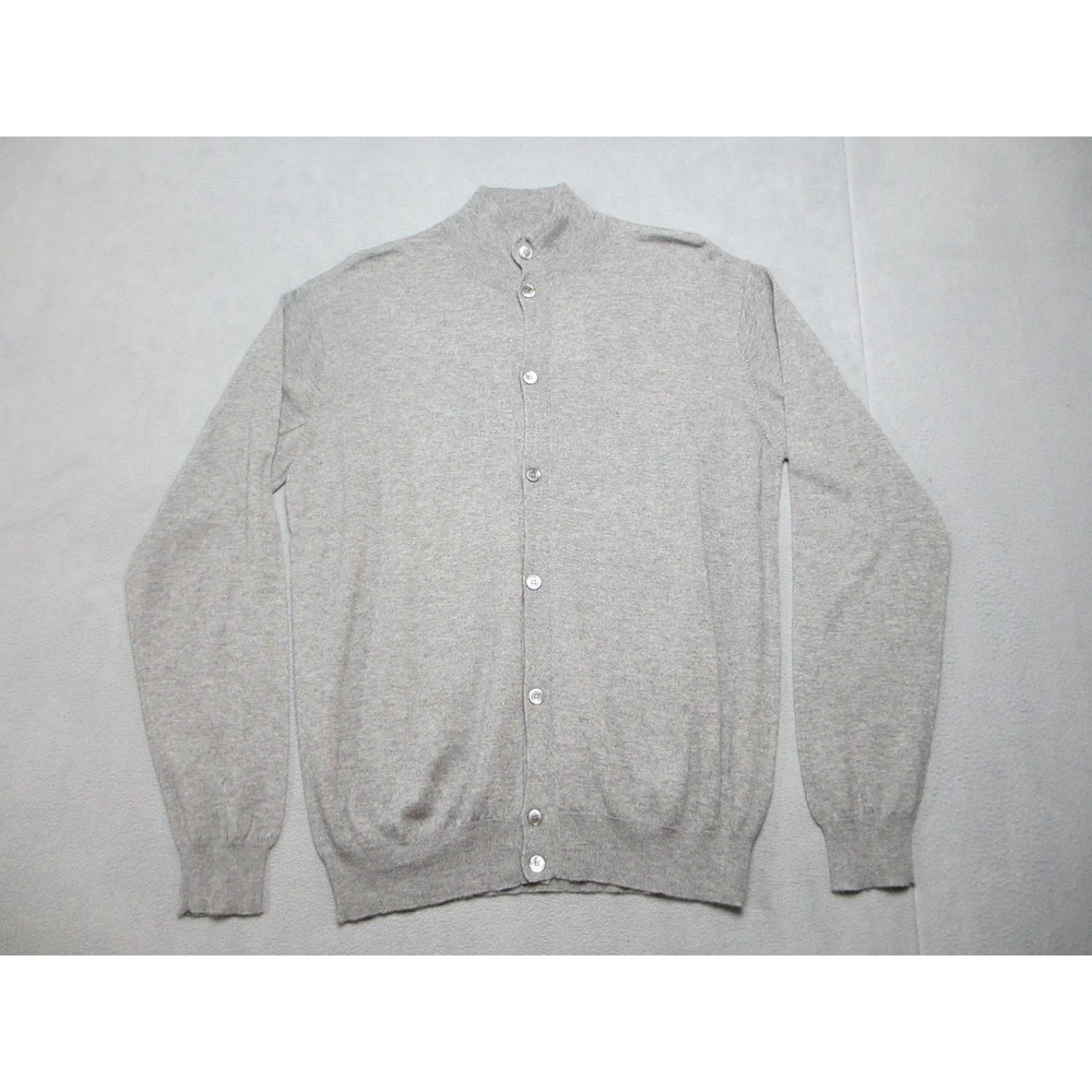 Angelo Nardelli Cardigan Sweater Mens 56 Gray New Wool Silk Blend Mock Neck